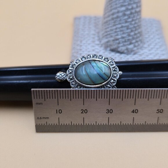 Size 7 Sterling Silver Abalone Shell And Marcasite Turtle Ring A5342 - Picture 8 of 9